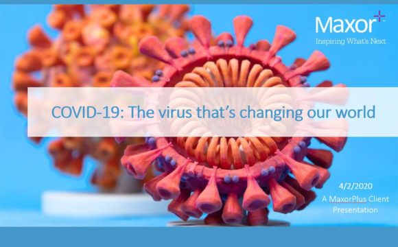 Webinar screenshot with the title "COVID-19: The virus that's changing our world" from April 2, 2020