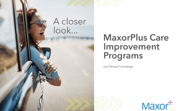 Image of a woman leaning out of a car window, with the words "MaxorPlus Care Improvement Programs via Clinical Concierge"