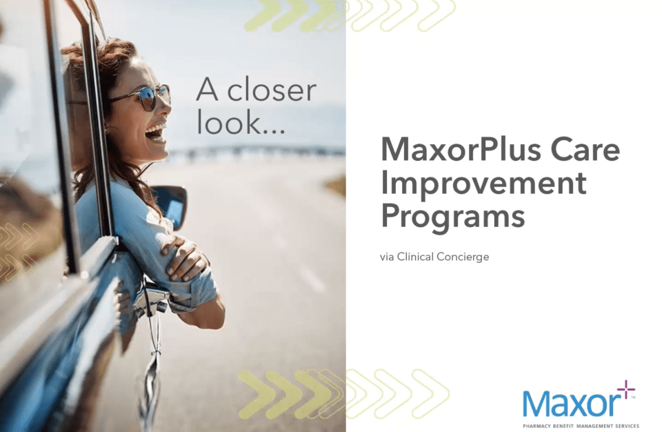 Image of a woman leaning out of a car window, with the words "MaxorPlus Care Improvement Programs via Clinical Concierge"