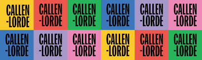 Callen-Lorde logo repeated in 6x2 matrix in yellow, red, green, blue, purple, and pink boxes