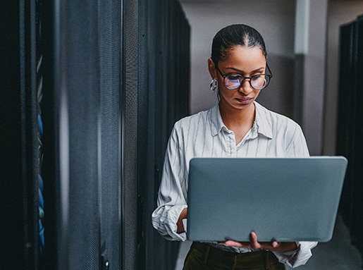 woman working on servers