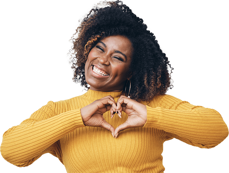 woman making heart symbol over chest